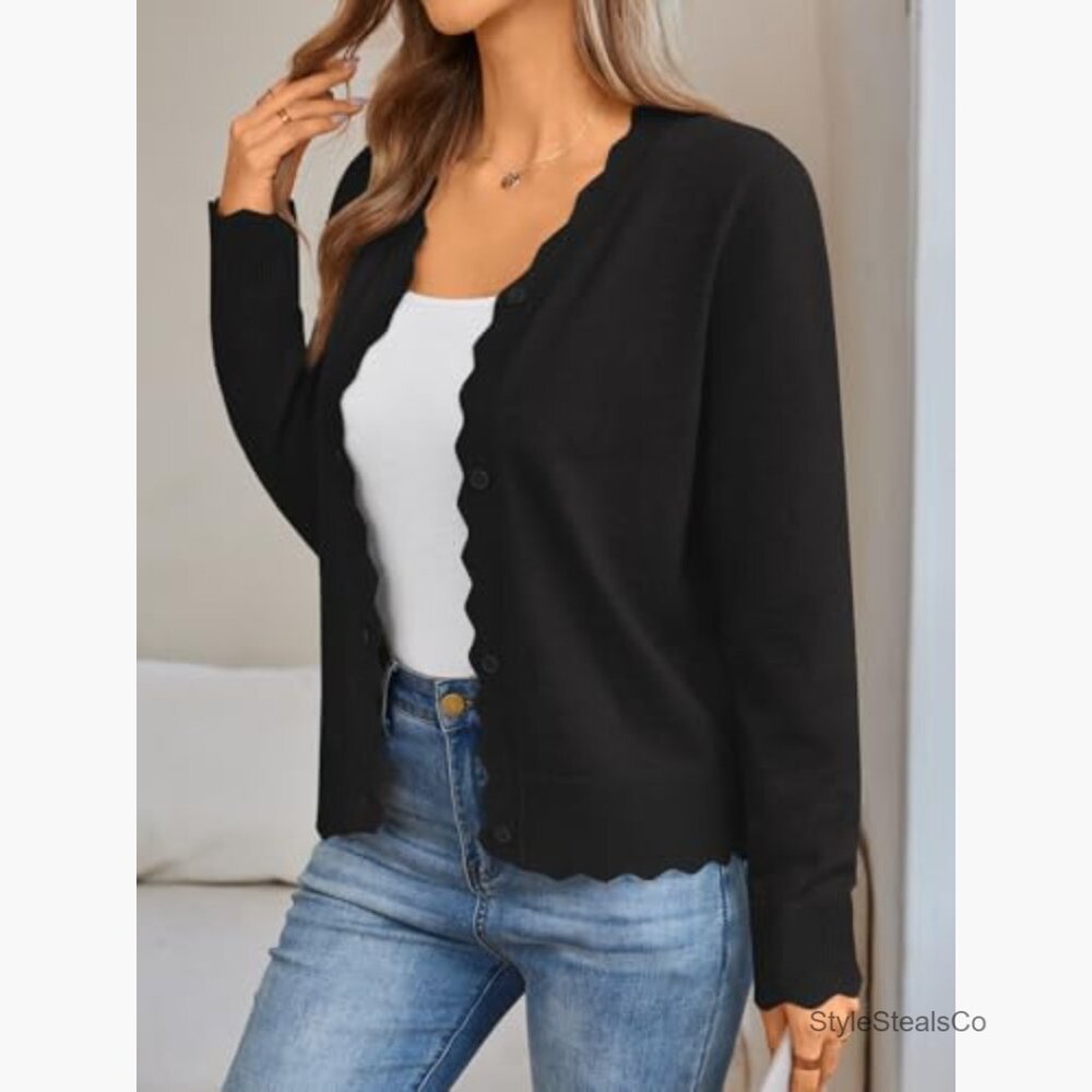 Large Lightweight Cardigan Sweater V-Neck Button Down Long Sleeve - Picture 3 of 6